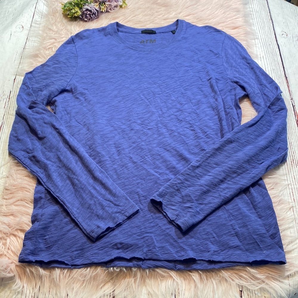 ATM Anthony Thomas Melillo Destroyed Wash Periwinkle Crewneck Long Sleeve Tee M